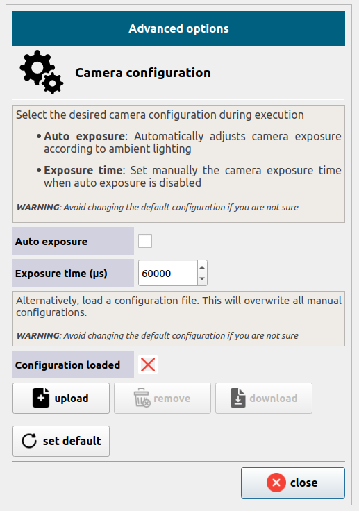 Camera Configuration Panel