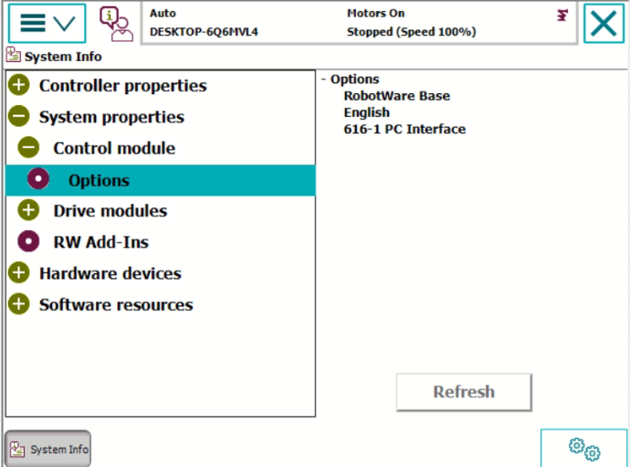 ABB Control module options showing 616-1 PC Interface