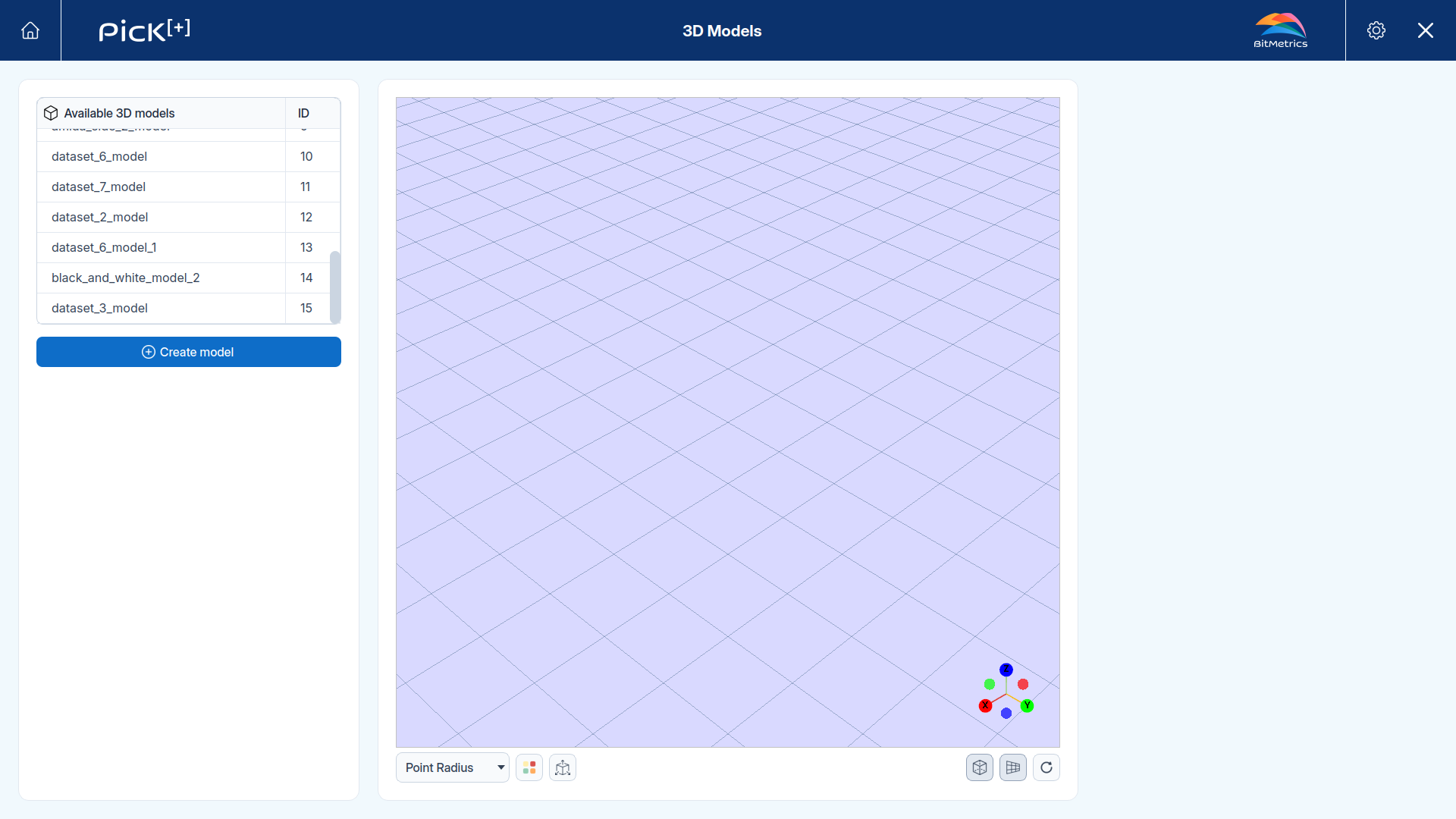 3D Models screen, empty state