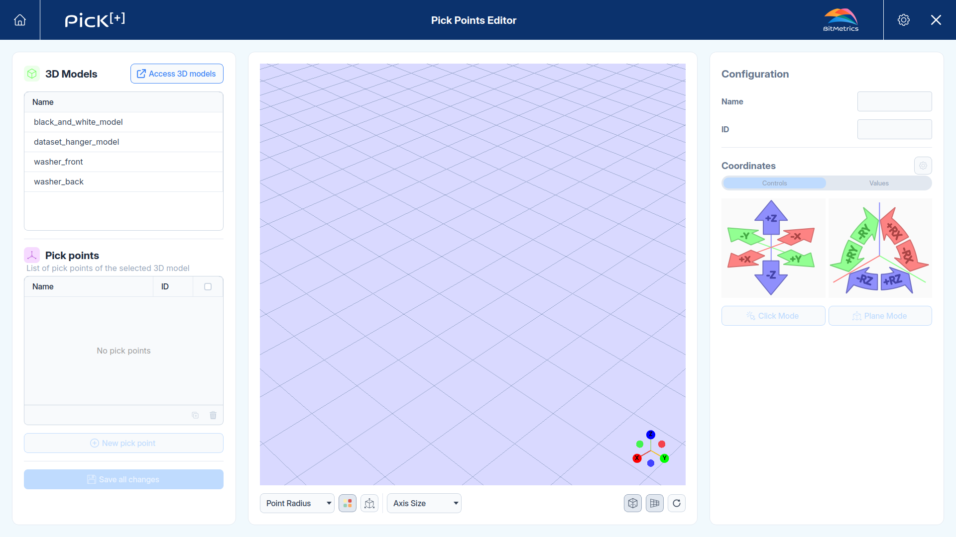 Pick Points Editor layout