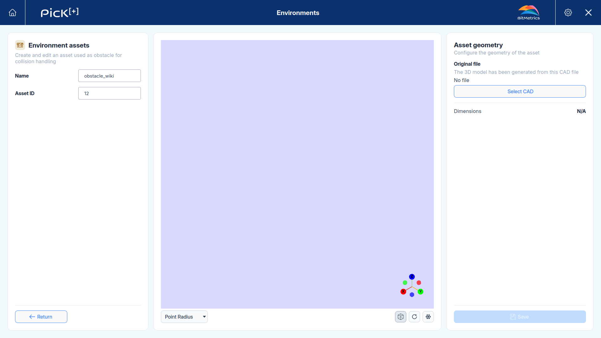 Empty asset configuration screen