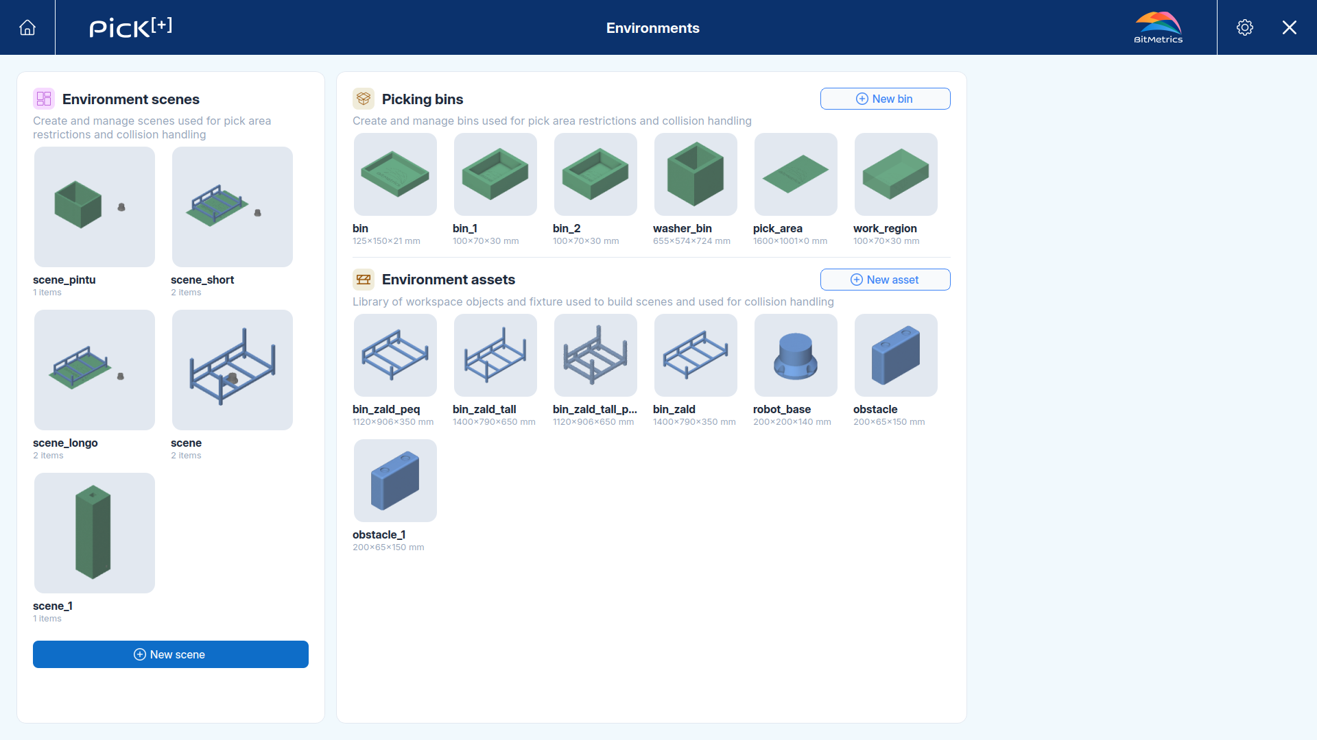 Environments screen
